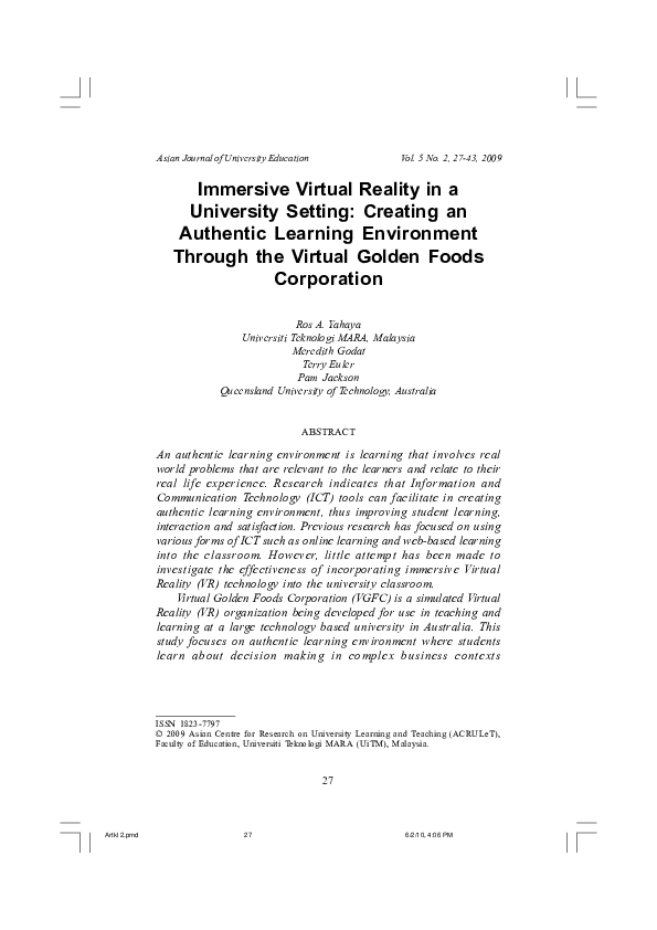 (PDF) Immersive Virtual Reality in a University Setting: Creating an ...
