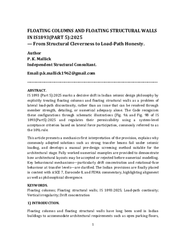 (PDF) FLOATING COLUMNS AND FLOATING STRUCTURAL WALLS IN IS1893(PART 5 ...