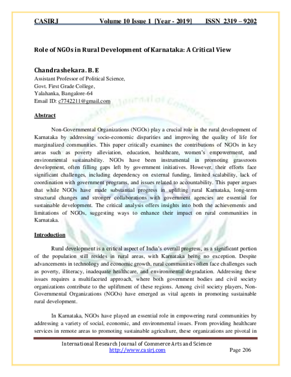 (PDF) Role of NGOs in Rural Development of Karnataka: A Critical View