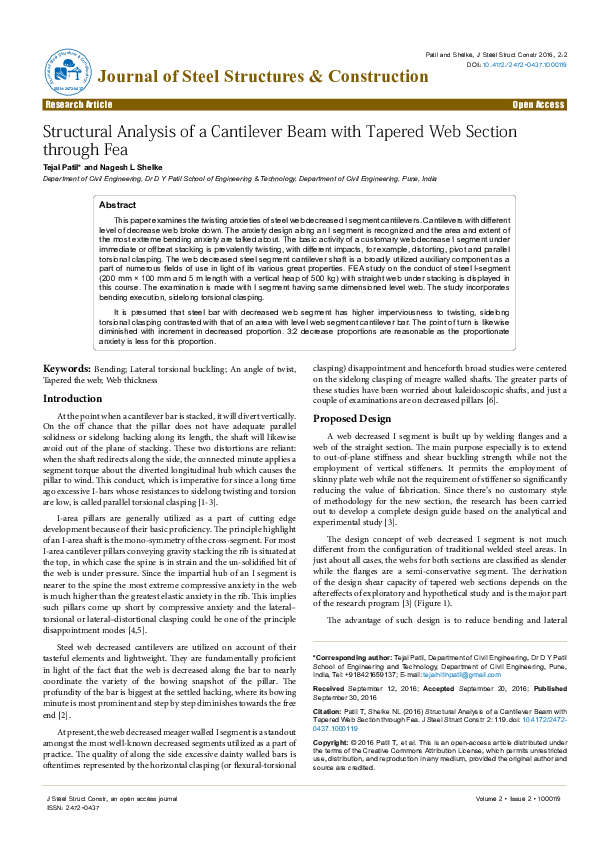 (PDF) Structural Analysis of a Cantilever Beam with Tapered Web Section ...