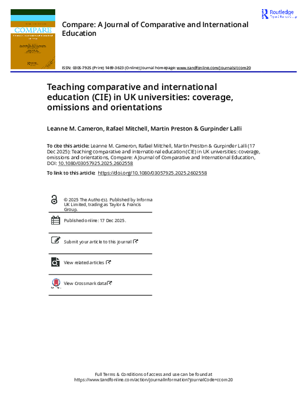 (PDF) Teaching comparative and international education (CIE) in UK ...