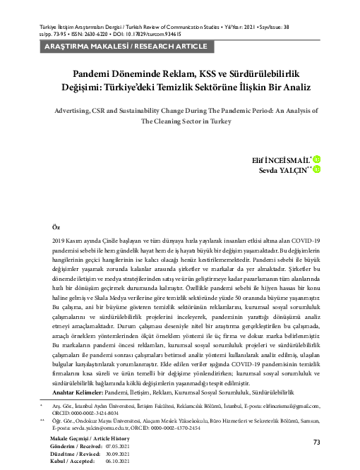 (PDF) Pandemi Döneminde Reklam, KSS ve Sürdürülebilirlik Değişimi ...