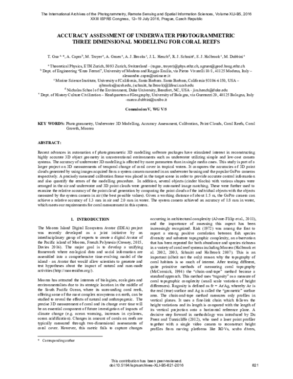(PDF) Accuracy Assessment of Underwater Photogrammetric Three ...