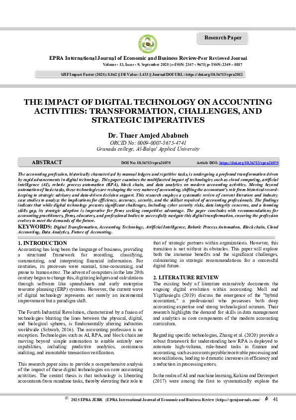 (PDF) THE IMPACT OF DIGITAL TECHNOLOGY ON ACCOUNTING ACTIVITIES ...