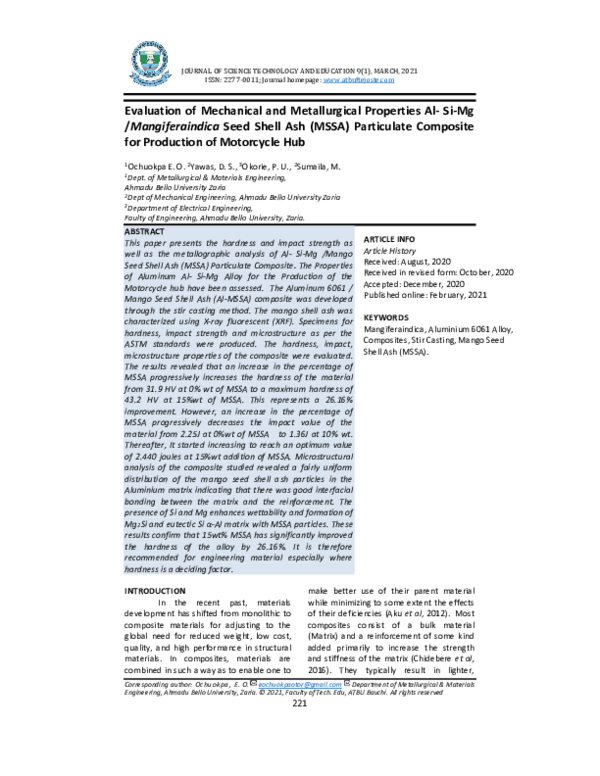 (PDF) Evaluation of Mechanical and Metallurgical Properties Al-Si-Mg ...