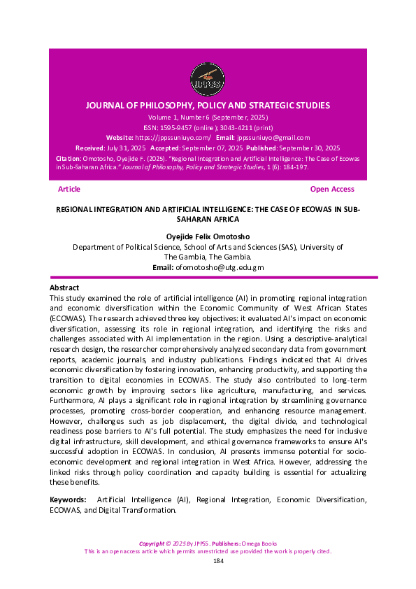 (PDF) REGIONAL INTEGRATION AND ARTIFICIAL INTELLIGENCE: THE CASE OF ...