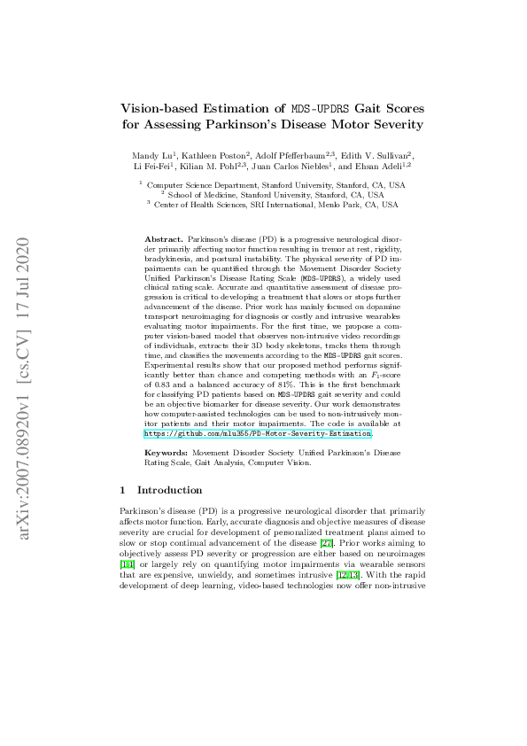 (PDF) Vision-based Estimation of MDS-UPDRS Gait Scores for Assessing ...
