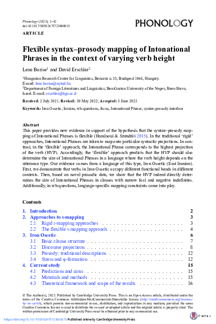(PDF) Flexible syntax–prosody mapping of Intonational Phrases in the ...