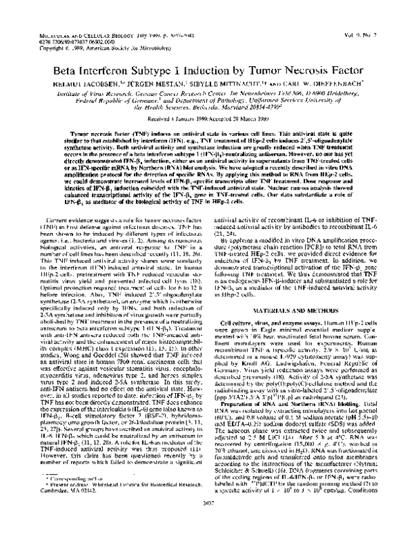 (PDF) Beta interferon subtype 1 induction by tumor necrosis factor