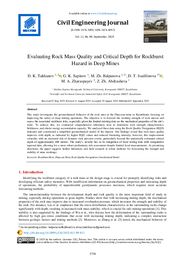 (PDF) Evaluating Rock Mass Quality and Critical Depth for Rockburst ...