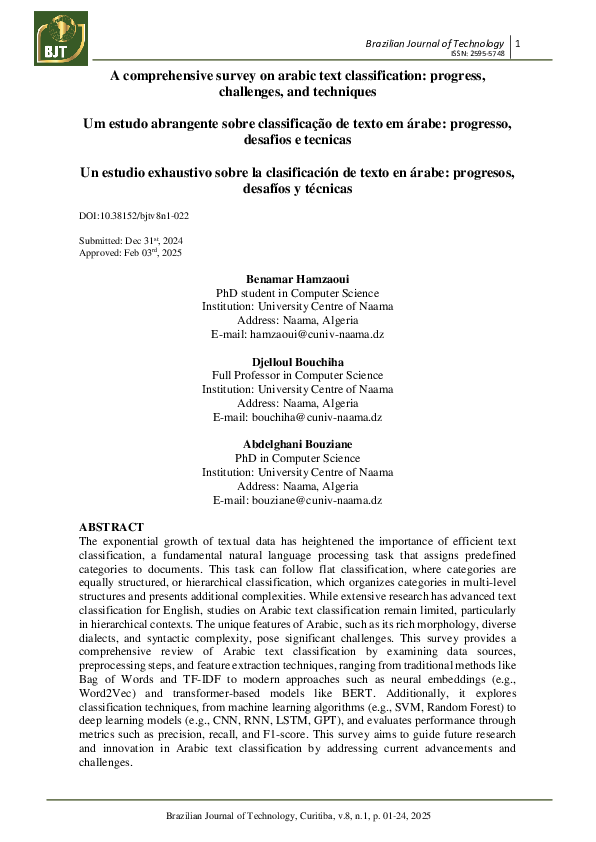 (PDF) A comprehensive survey on arabic text classification: progress ...