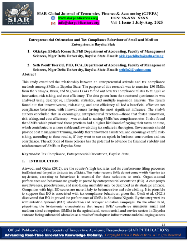 (PDF) Entrepreneurial Orientation and Tax Compliance Behaviour of Small ...