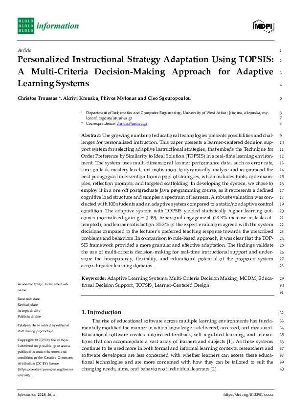 (PDF) Personalized Instructional Strategy Adaptation Using TOPSIS: A ...