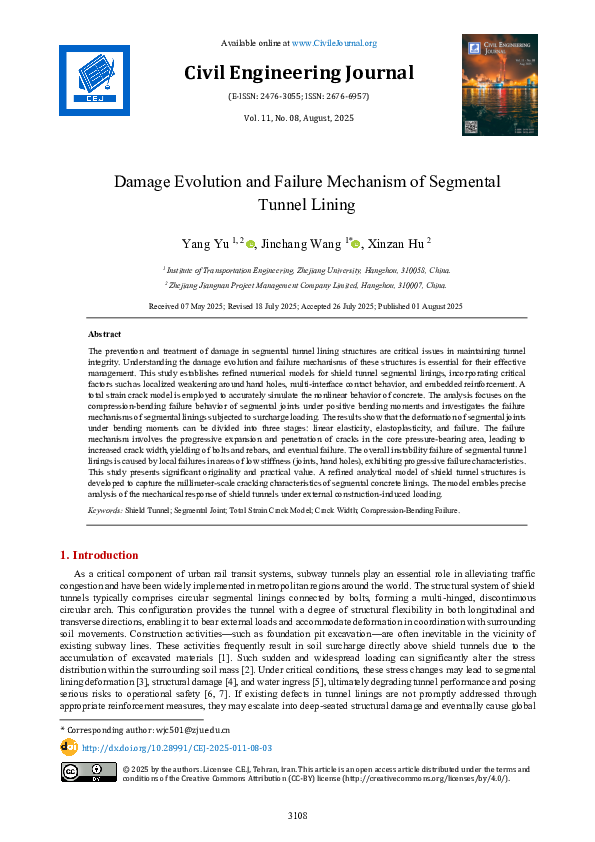 (PDF) Damage Evolution and Failure Mechanism of Segmental Tunnel Lining