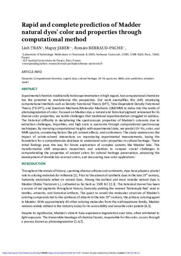 (PDF) Rapid and complete prediction of Madder natural dyes’ color and ...