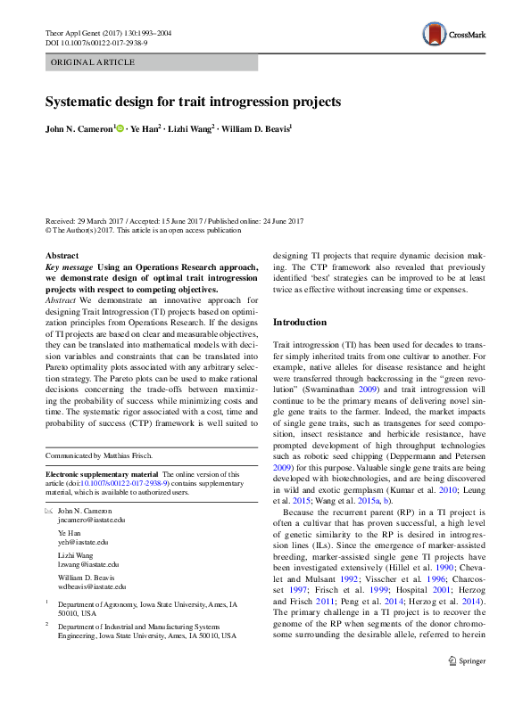 (PDF) Systematic design for trait introgression projects