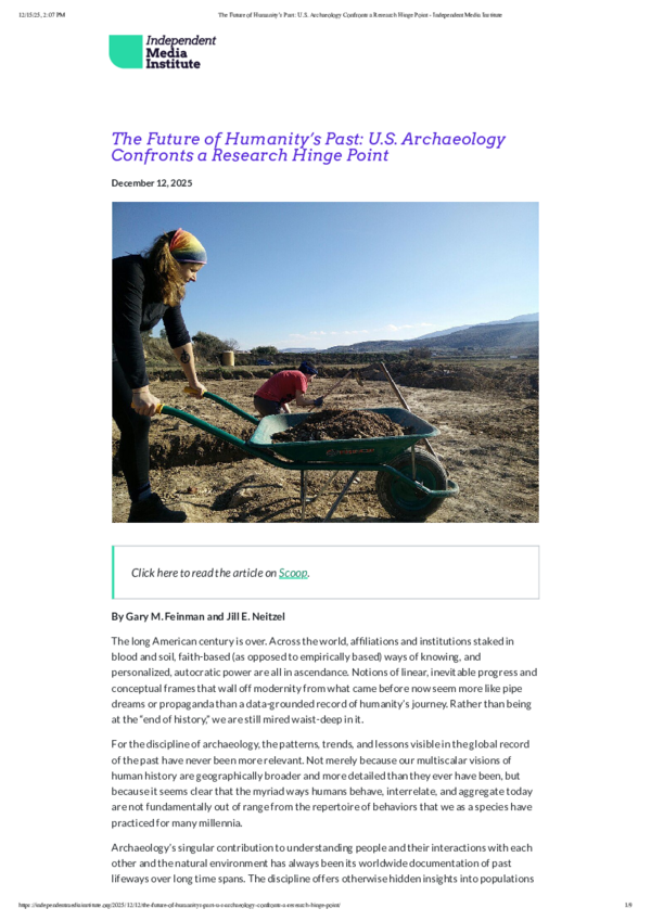 (PDF) The Future of Humanity’s Past: U.S. Archaeology Confronts a ...