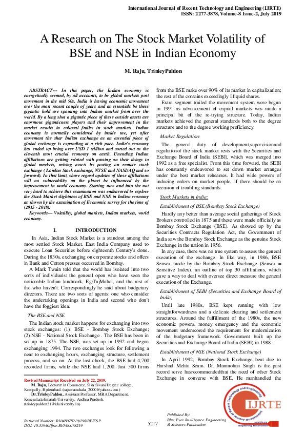 (PDF) A Research on The Stock Market Volatility of BSE and NSE in ...