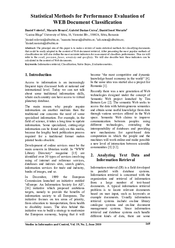 (PDF) Statistical Methods for Performance Evaluation of WEB Document ...