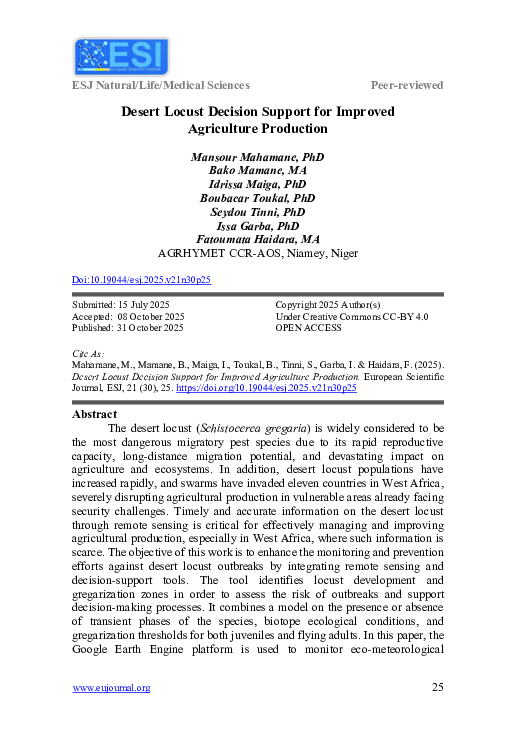 (PDF) Desert Locust Decision Support for Improved Agriculture Production