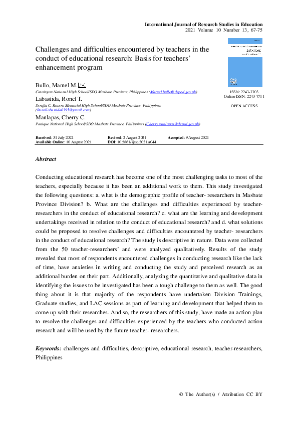 (PDF) Challenges and difficulties encountered by teachers in the ...