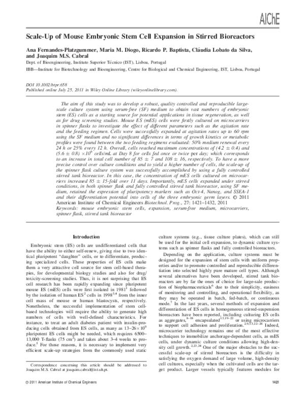 (PDF) Scale-up of mouse embryonic stem cell expansion in stirred ...