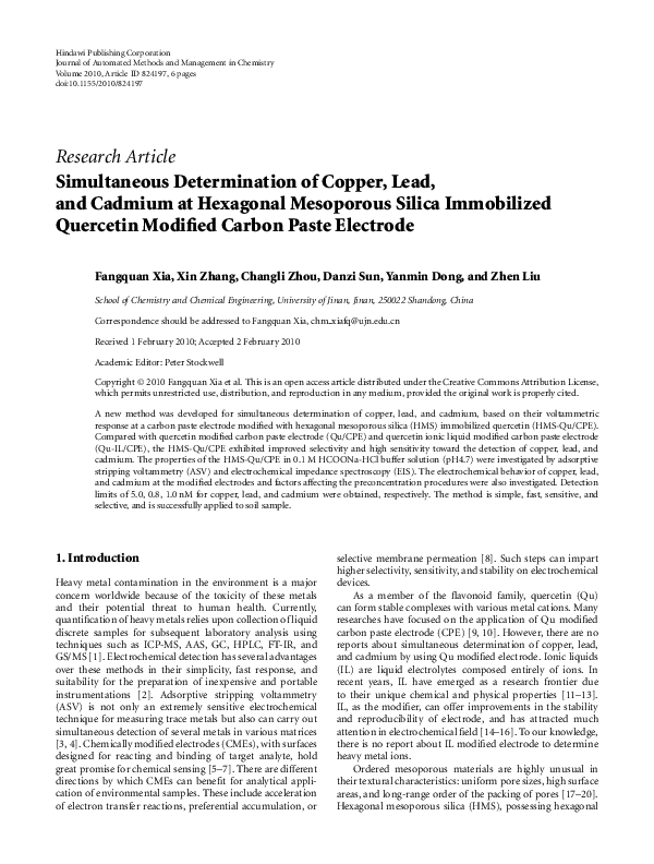(PDF) Simultaneous Determination of Copper, Lead, and Cadmium at ...