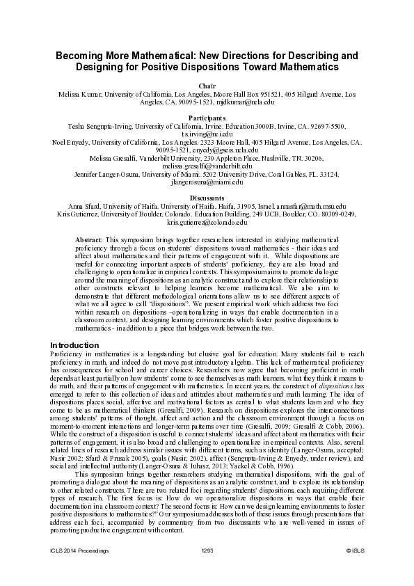 (PDF) Becoming More Mathematical: New Directions for Describing and ...