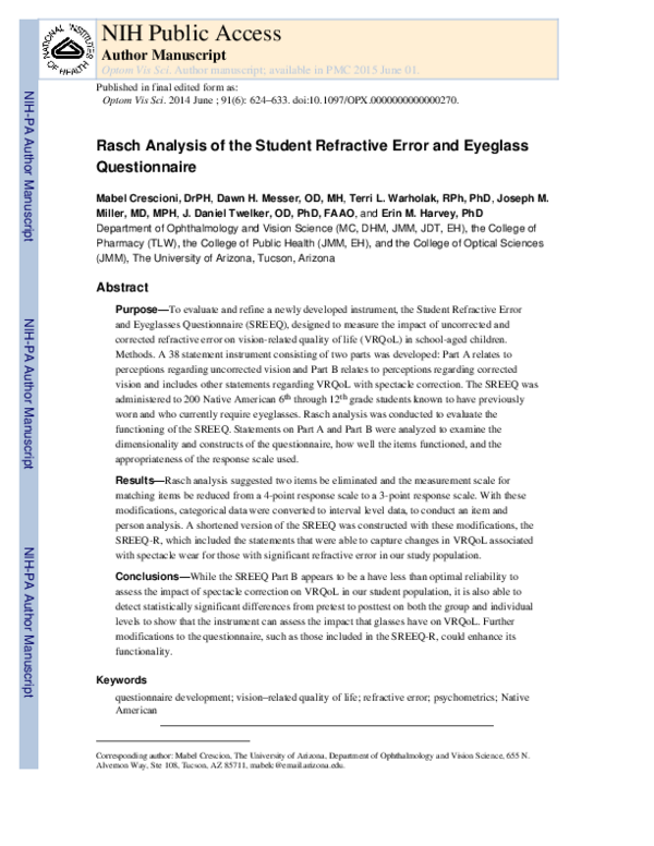 (PDF) Rasch Analysis of the Student Refractive Error and Eyeglass ...