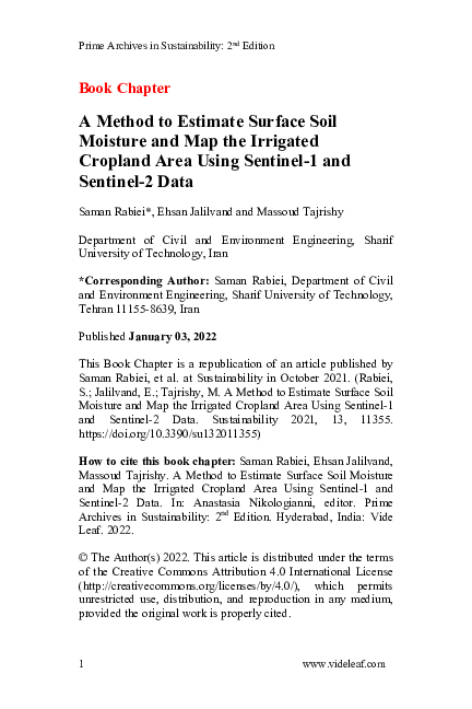 (PDF) A Method to Estimate Surface Soil Moisture and Map the Irrigated ...