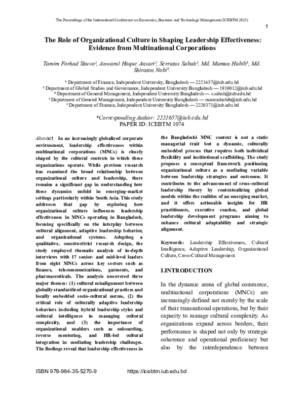 (PDF) The Role of Organizational Culture in Shaping Leadership ...
