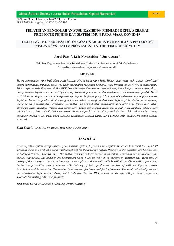(PDF) Training the Processing of Goat's Milk Into Kefir as a Probiotic ...