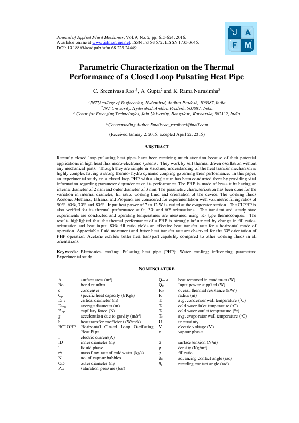 (PDF) Parametric Characterization on the Thermal Performance of a ...