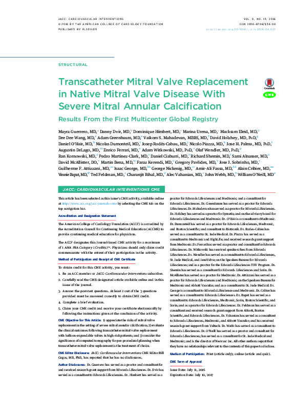 (PDF) Transcatheter Mitral Valve Replacement in Native Mitral Valve ...