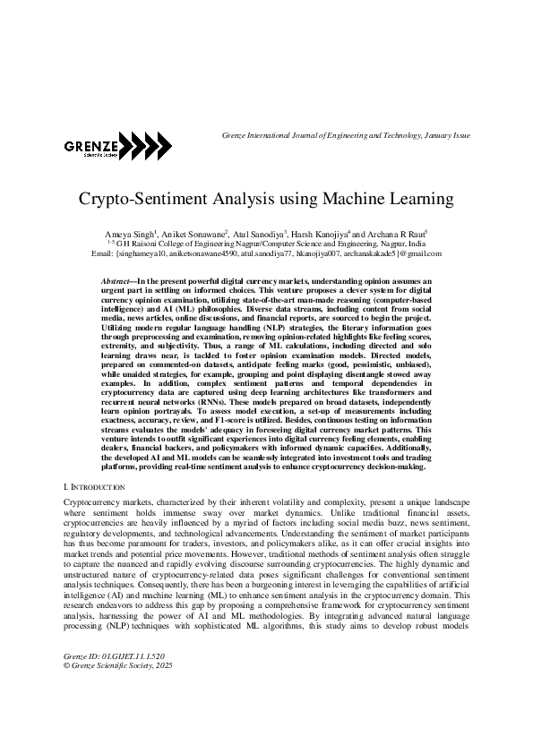 (PDF) Crypto-Sentiment Analysis using Machine Learning