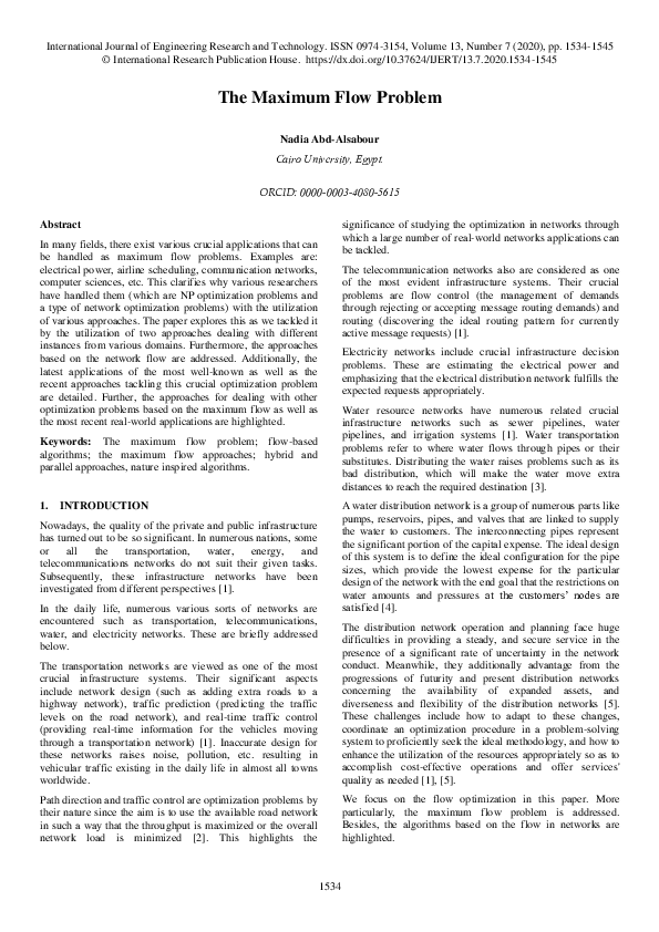(PDF) The Maximum Flow Problem