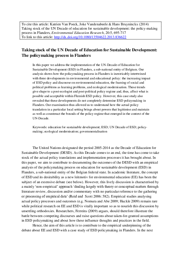 (PDF) Taking stock of the UN Decade of education for sustainable ...