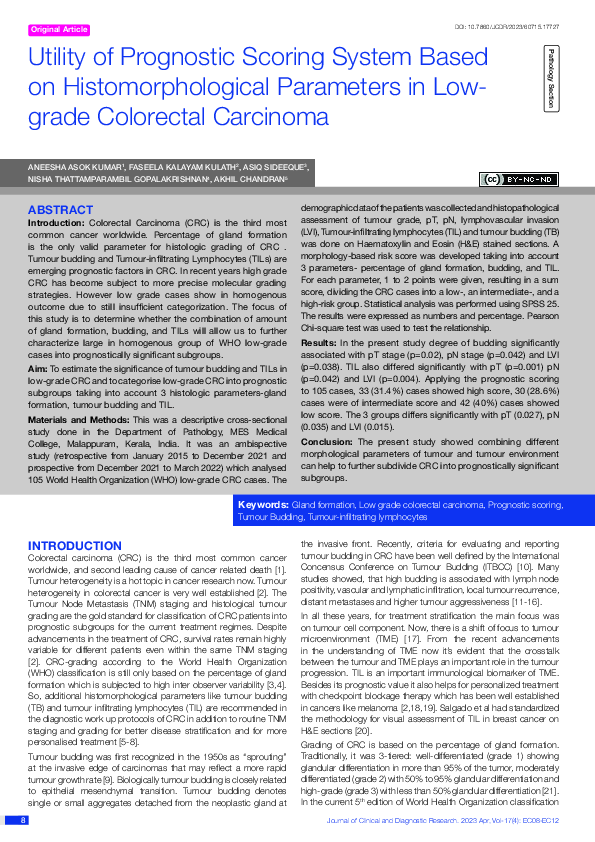 (PDF) Utility of Prognostic Scoring System Based on Histomorphological ...