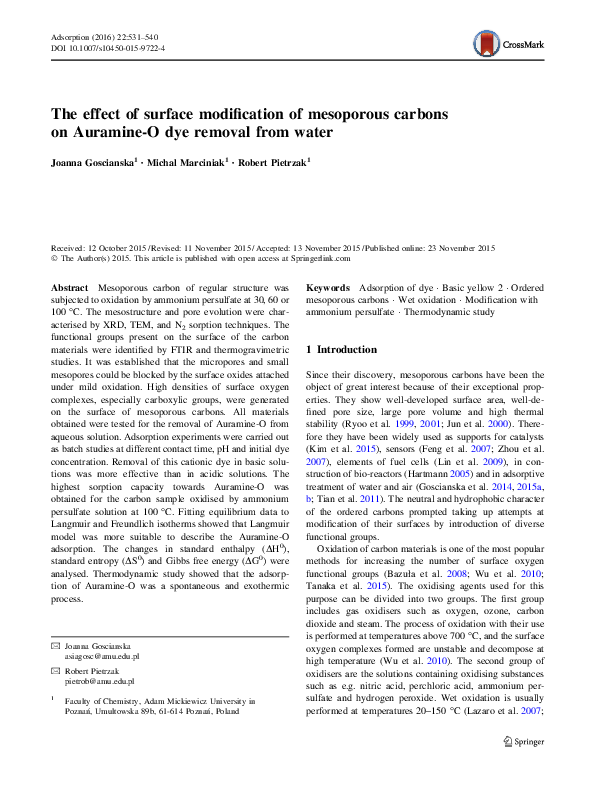 (PDF) The effect of surface modification of mesoporous carbons on ...
