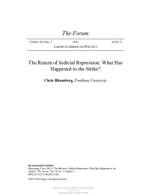 (PDF) The Return of Judicial Repression: What Has Happened to the Strike?