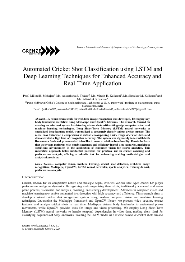 (PDF) Automated Cricket Shot Classification using LSTM andDeep Learning ...