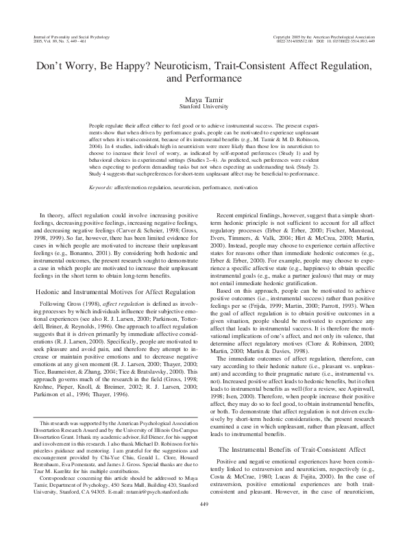 (PDF) Don't worry, be happy? Neuroticism, trait-consistent affect ...