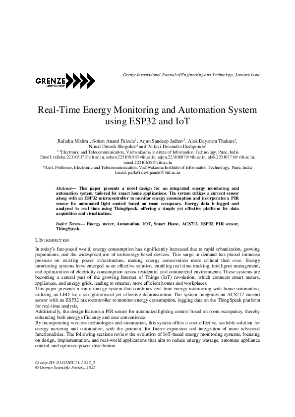 (PDF) Real-Time Energy Monitoring and Automation Systemusing ESP32 and IoT