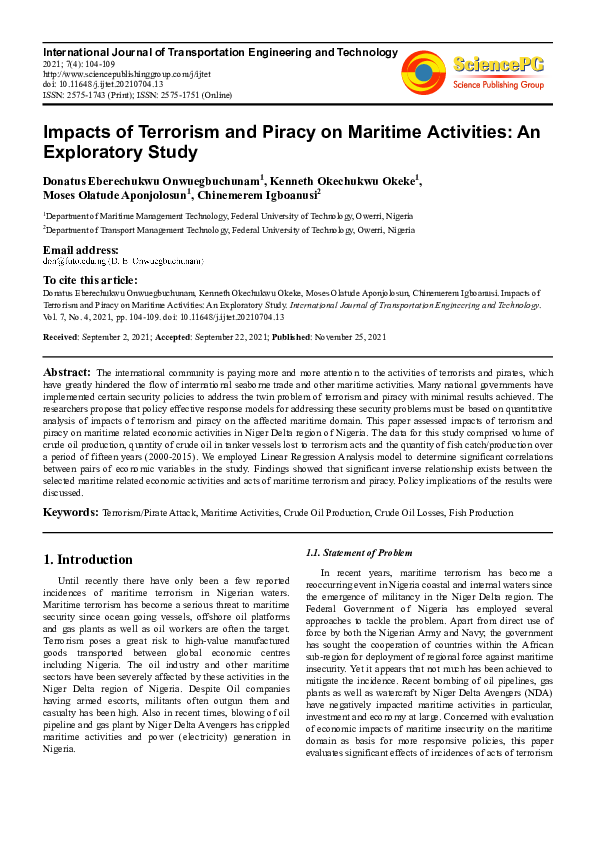 (PDF) Impacts of Terrorism and Piracy on Maritime Activities: An ...
