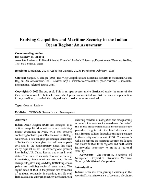 (PDF) Evolving Geopolitics and Maritime Security in the Indian Ocean ...