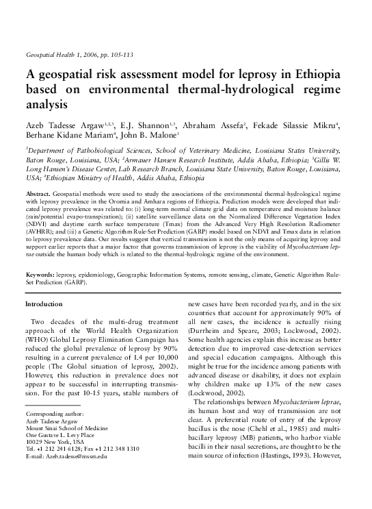 (PDF) A geospatial risk assessment model for leprosy in Ethiopia based ...