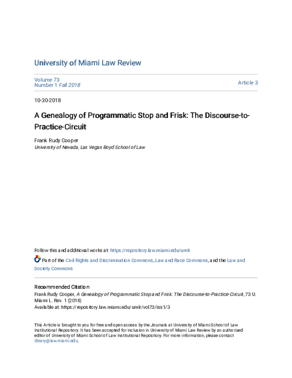 (PDF) A Genealogy of Programmatic Stop and Frisk: The Discourse-to ...