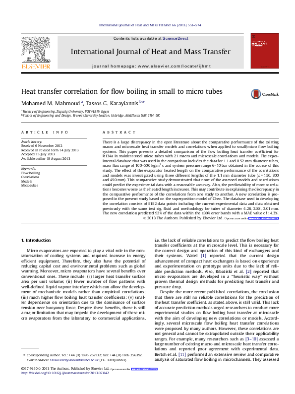 (PDF) Heat transfer correlation for flow boiling in small to micro tubes