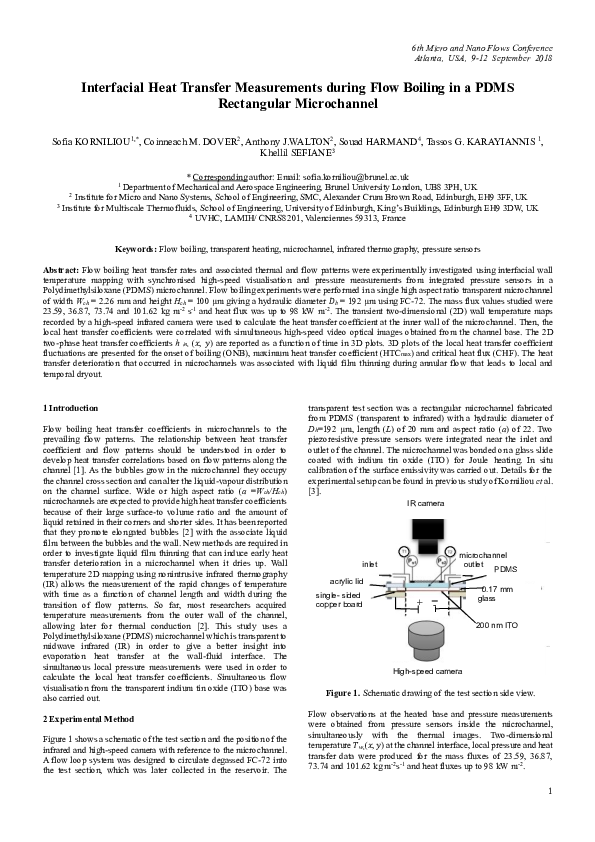 (PDF) Interfacial Heat Transfer Measurements during Flow Boiling in a ...