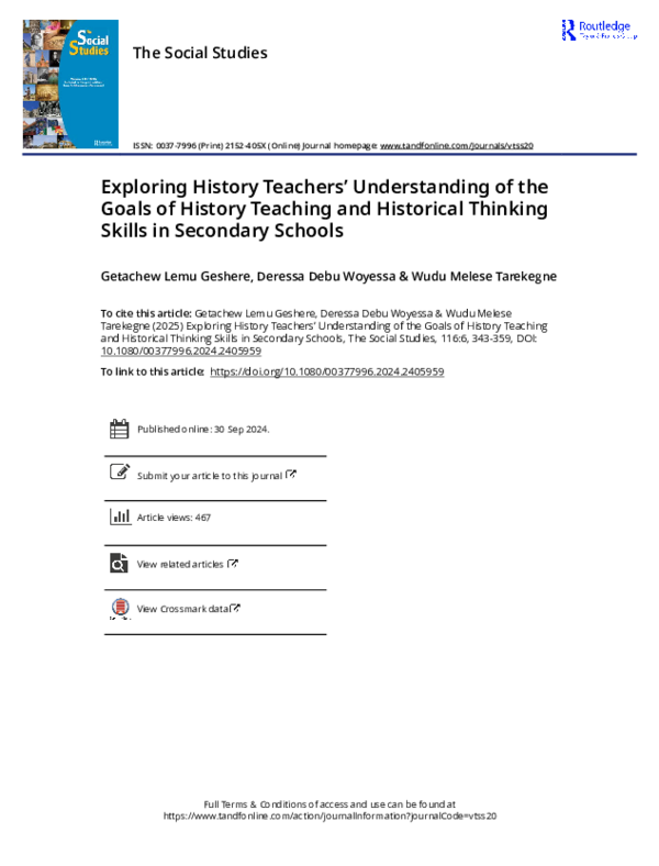 (PDF) Exploring History Teachers' Understanding of the Goals of History ...